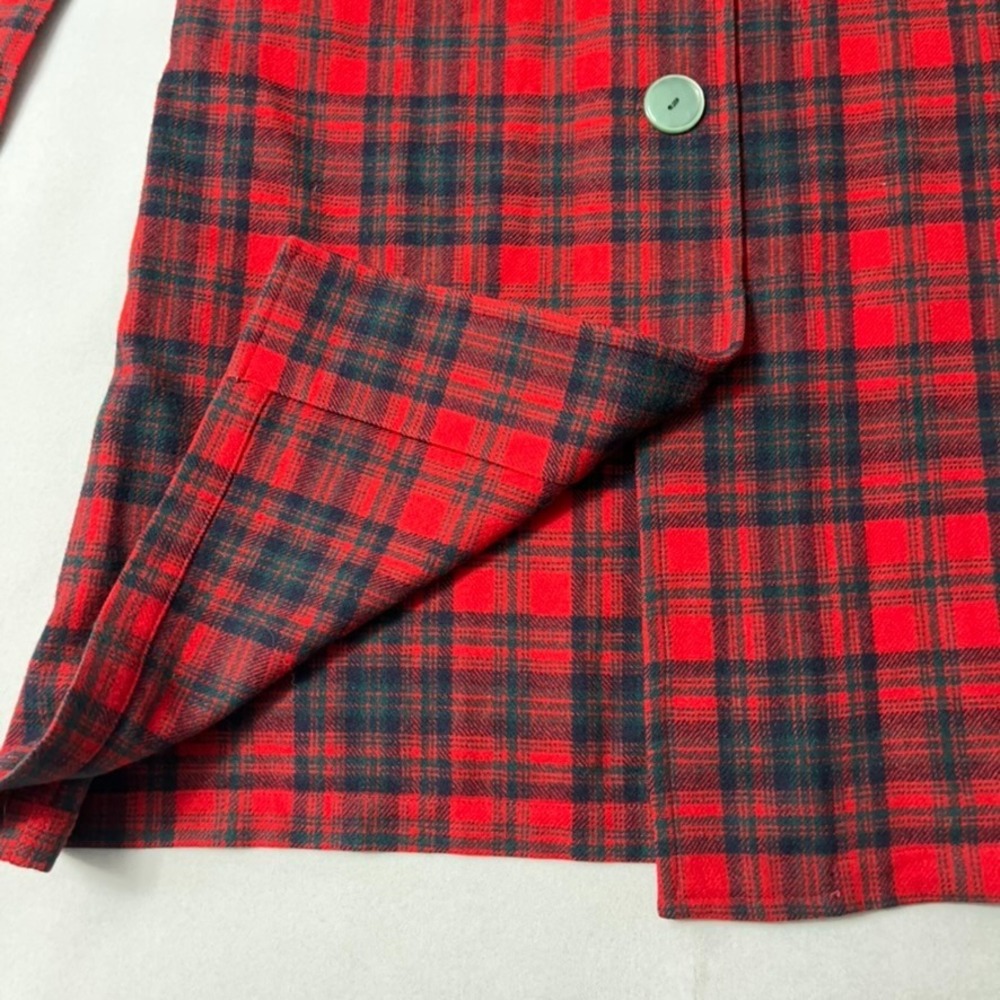 Vintage 1940s 50s Pendleton Wool Robe Dress Red Plaid Belted Pockets - Picture 7 of 13